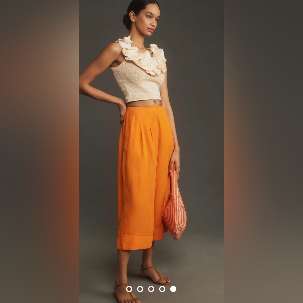 🆕 Anthropologie Maeve Orange Wide-Leg  side zip back lace Pants size small